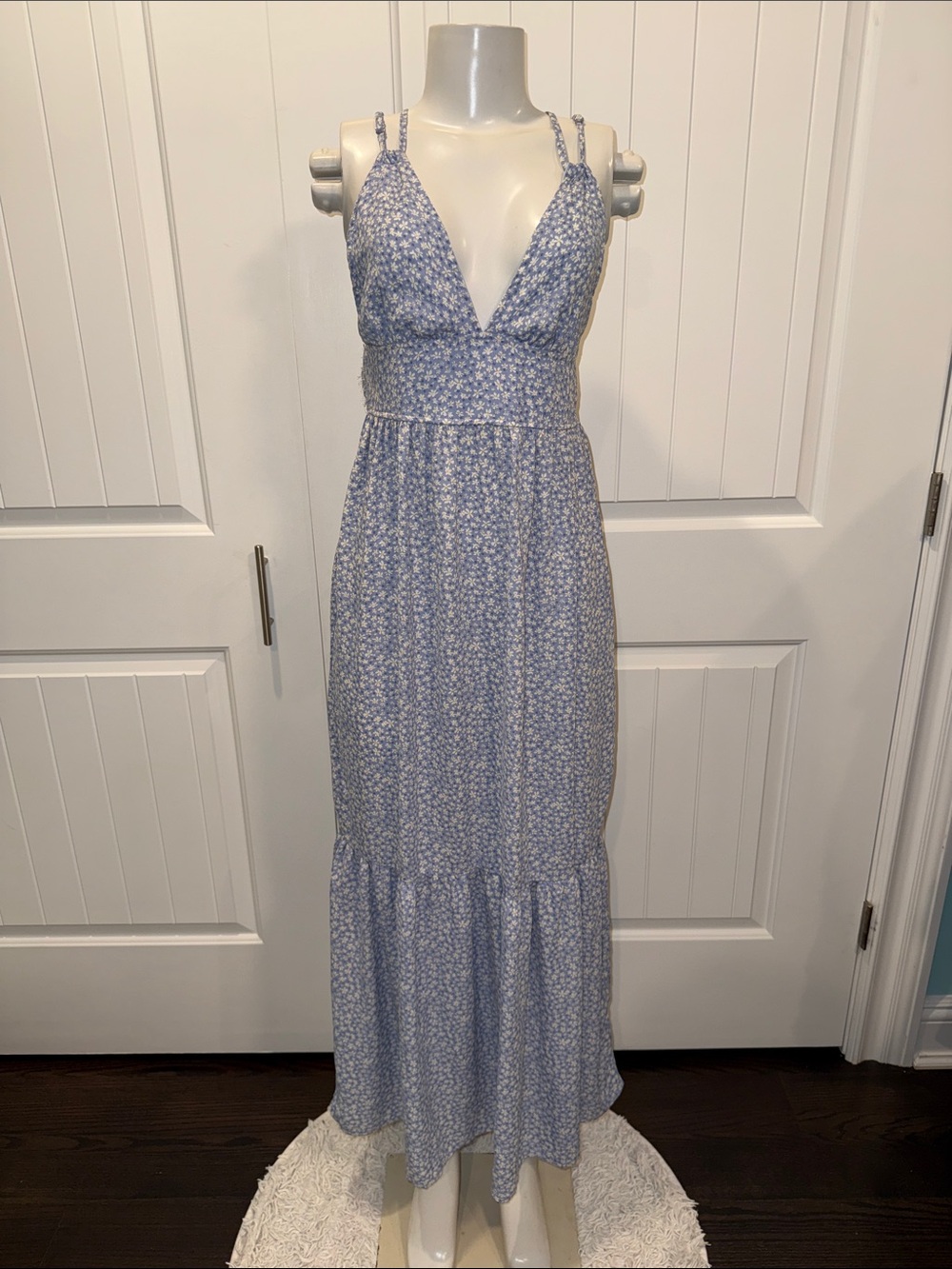 Haute Monde Light Blue Floral Maxi Dress with Smocked Waist